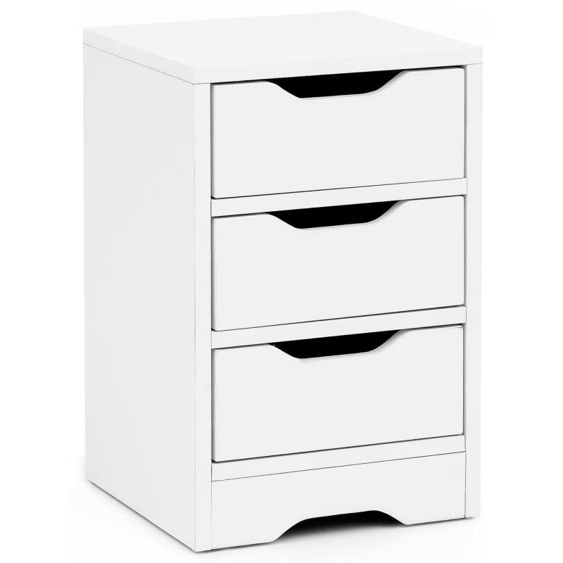 Moderne Hvidt Natbord med 3 Skuffer - Tidløst Design