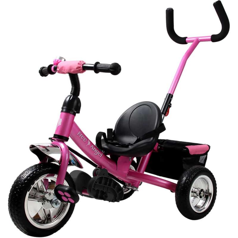 Børne Trehjulet Cykel med Skubbestang - Pink tilbud!