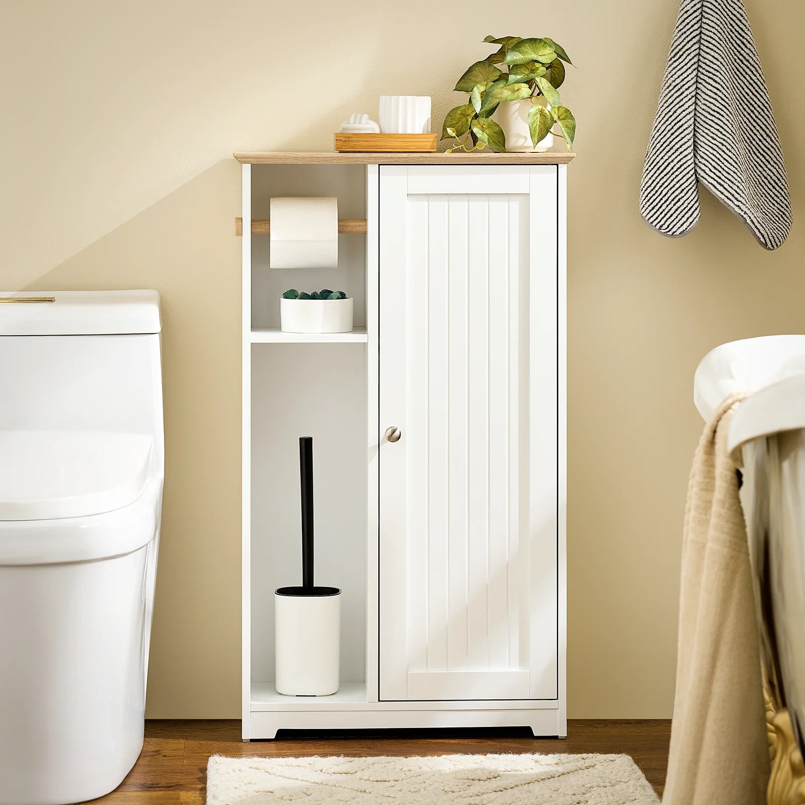 Badeværelsesskab   Hvid 50x21x86   Med Toiletpapirholder
