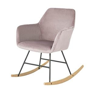Pink Gyngestol   Ergonomisk Design    Fløjlstof   Massiv Bøgetræ